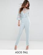 Asos Tall Jumpsuit With Contrast Lace Bodice - Blue