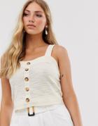 Vila Textured Button Thru Crop Top-cream