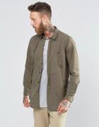 Asos Military Shirt With Straps And Long Sleeves In Khaki In Regular Fit - Khaki