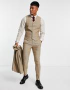 Asos Design Super Skinny Wool Mix Suit Pants In Stone Herringbone-neutral