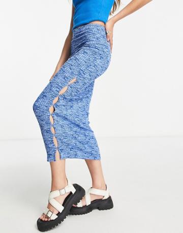Topshop Splice Cut Out Space Dye Jersey Midi Skirt In Blue