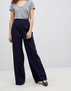 Asos Design Button Pocket Wide Leg Pants-navy