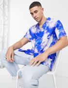 Topman Short Sleeve Shirt With Tie Dye Print In Blue-blues