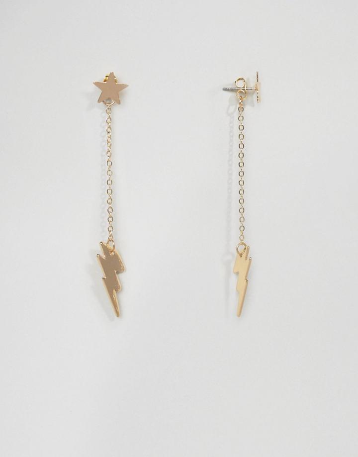 Asos Lightning Bolt Star Strand Earrings - Gold