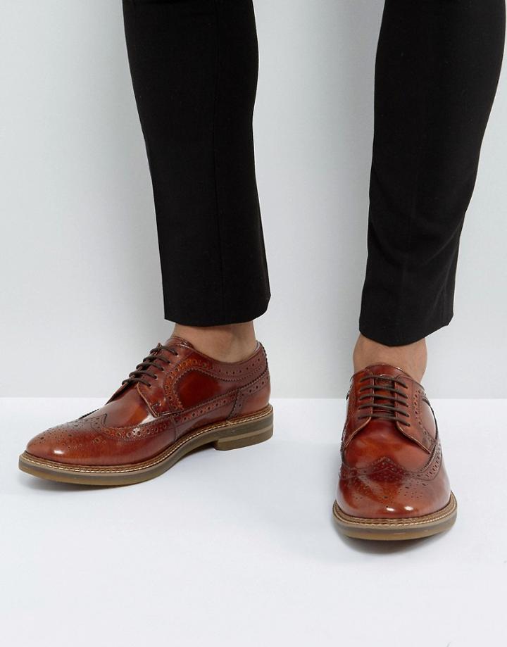 Base London Turner Leather Hi Shine Brogue Shoes In Tan - Tan