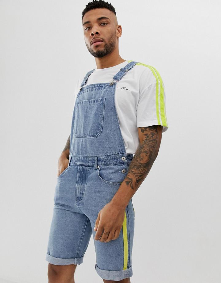 Liquor N Poker Overall Shorts With Neon Green Detail-blue