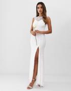 Club L Lace Detail Thigh Split Wedding Dress-white