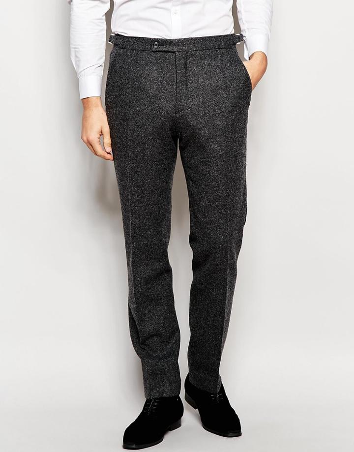 Hart Hollywood By Nick Hart 100% Wool Herringbone Pants In Slim Fit - Black