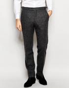 Hart Hollywood By Nick Hart 100% Wool Herringbone Pants In Slim Fit - Black