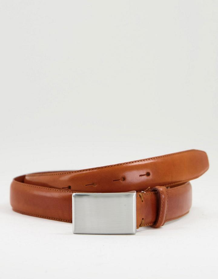 Selected Homme Fillip Formal Plaque Leather Belt-brown