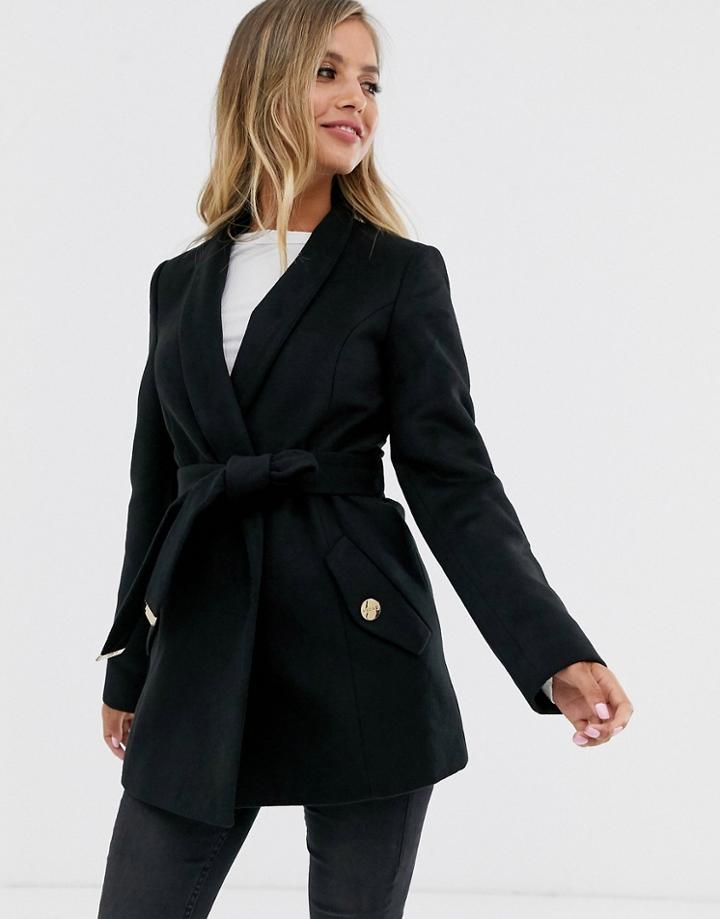 Lipsy Smart Wrap Coat In Black