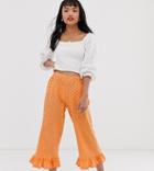 Asos Design Petite Broderie Pants With Ruffle Hem And Trim - Red
