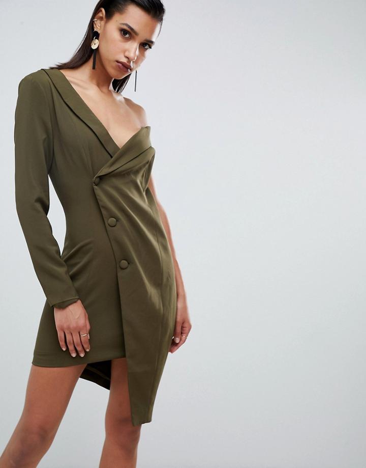 Lavish Alice Asymmetric Tuxedo Dress - Green