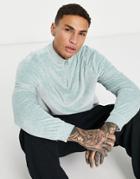 Asos Design Oversized Long Sleeve T-shirt In Green Heather Texture With Zip Turtle Neck
