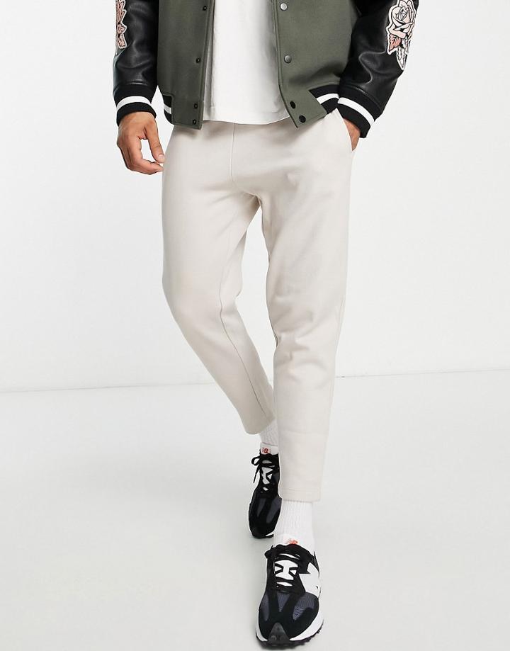 Asos Design Tapered Sweatpants In Smart Twill With Pin Tuck-brown
