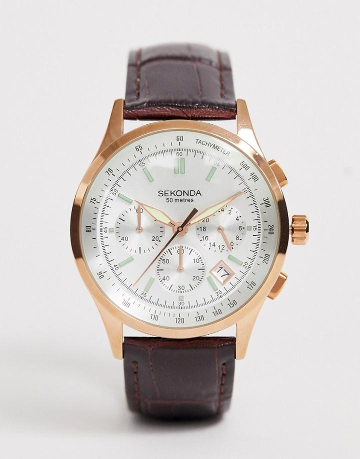 Sekonda Date Dial Leather Watch In Brown