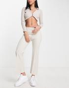 Pull & Bear Mid Rise Flare Pants With Pocket Detail In Beige-neutral