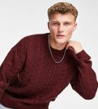 New Look Relaxed Cable Knit Sweater In Burgundy-red