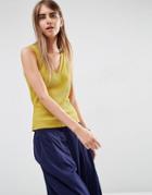 Asos V Neck Slubby Rib Tank - Yellow