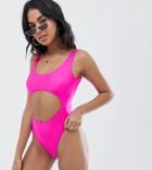 Missguided Cut Out Swimsuit In Pink - Pink