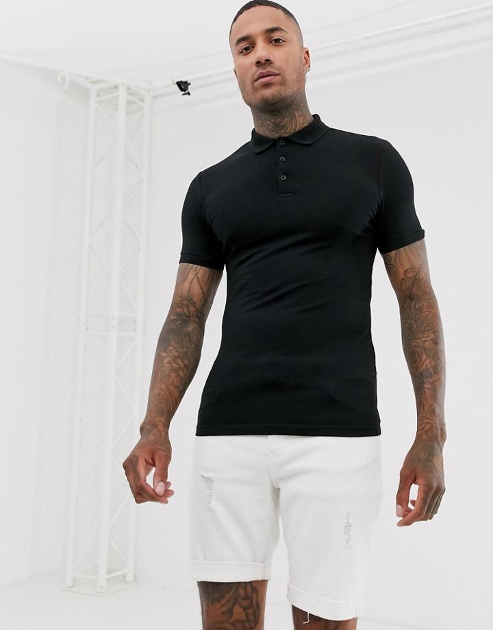 Asos Design Muscle Fit Jersey Polo In Black