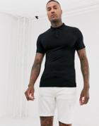 Asos Design Muscle Fit Jersey Polo In Black
