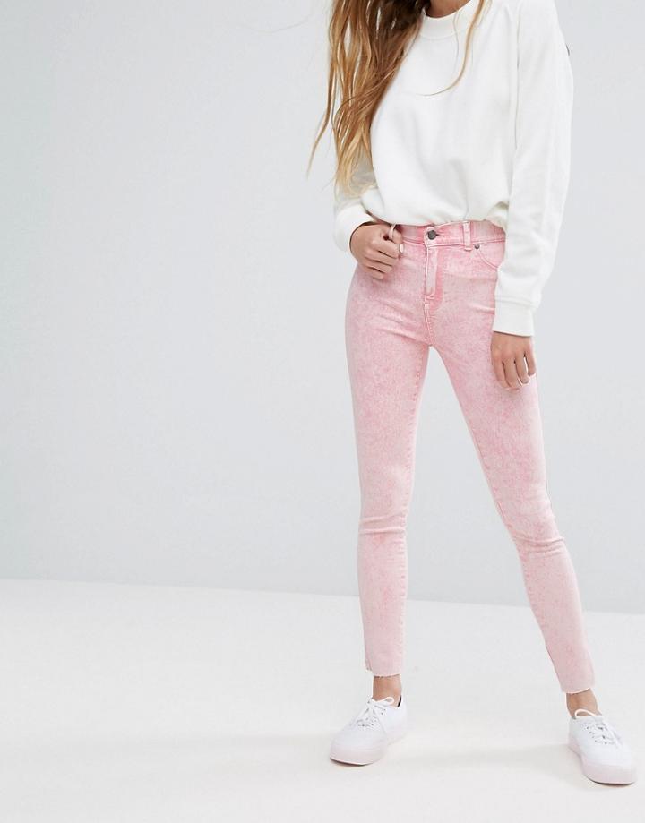 Dr Denim Plenty Mid Rise Jeans With Raw Hem - Pink
