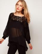 Asos Top With Lace Panel And Drape Sides - Black
