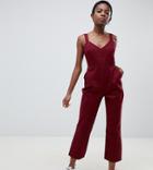Asos Design Petite Denim Jumpsuit With Kickflare In Berry - Red