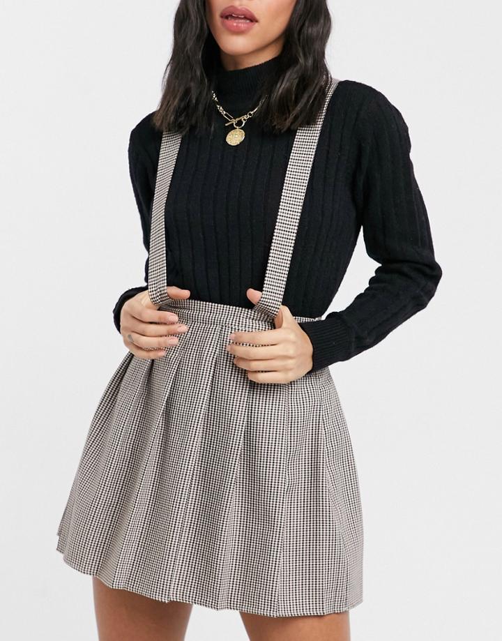 Asos Design Pinafore With Pleated Skirt In Dogstooth Print-multi