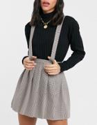 Asos Design Pinafore With Pleated Skirt In Dogstooth Print-multi