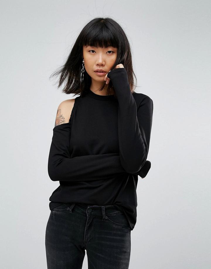 Cheap Monday Hearth Asymmetric Cold Shoulder Sweater - Black