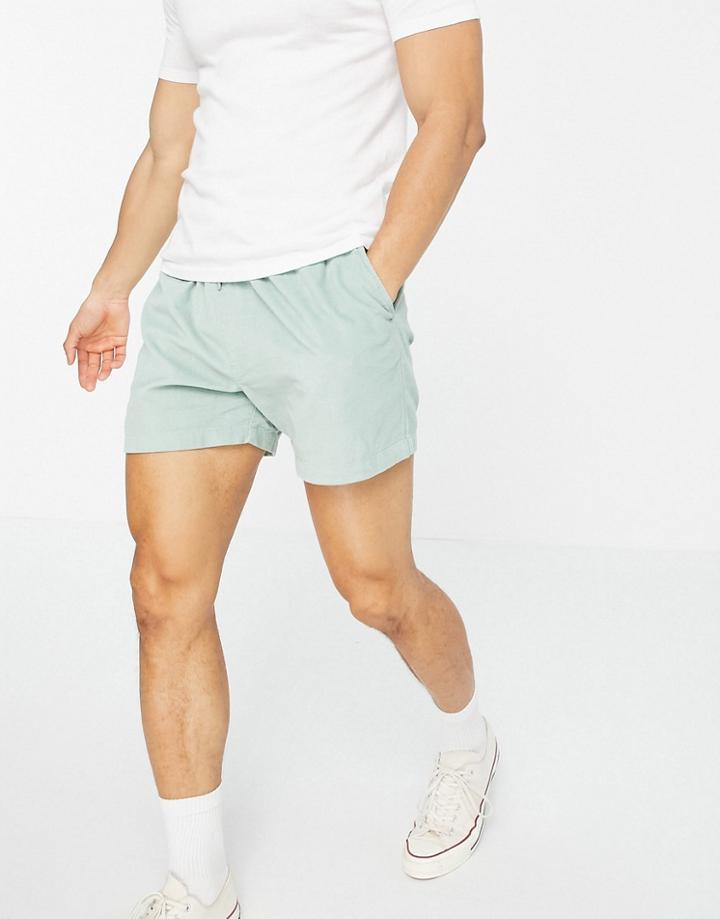 New Look Cord Drawstring Shorts In Khaki-green