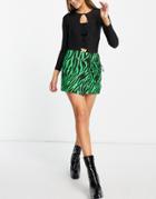 Asos Design Micro Mini Skirt With Tie Side Detail In Green Animal Print-multi