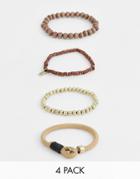 Icon Brand Brown Beaded Bracelet Combo In 4 Pack - Brown