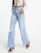 Na-kd Cotton Ripped Jeans In Light Blue - Lblue