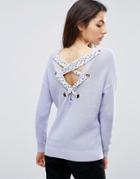 Asos Sweater With Floral Lace Back Detail - Purple