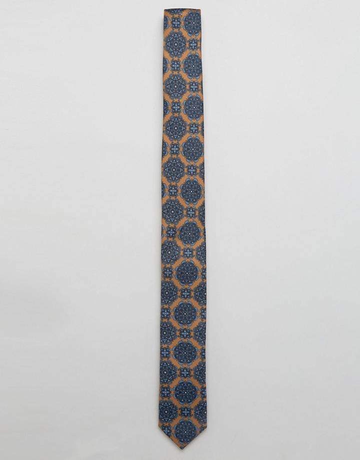 Asos Slim Tie In Yellow Paisley - Yellow