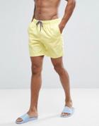 Asos Swim Shorts In Yellow With Purple Contrast Drawcords Mid Length - Yellow