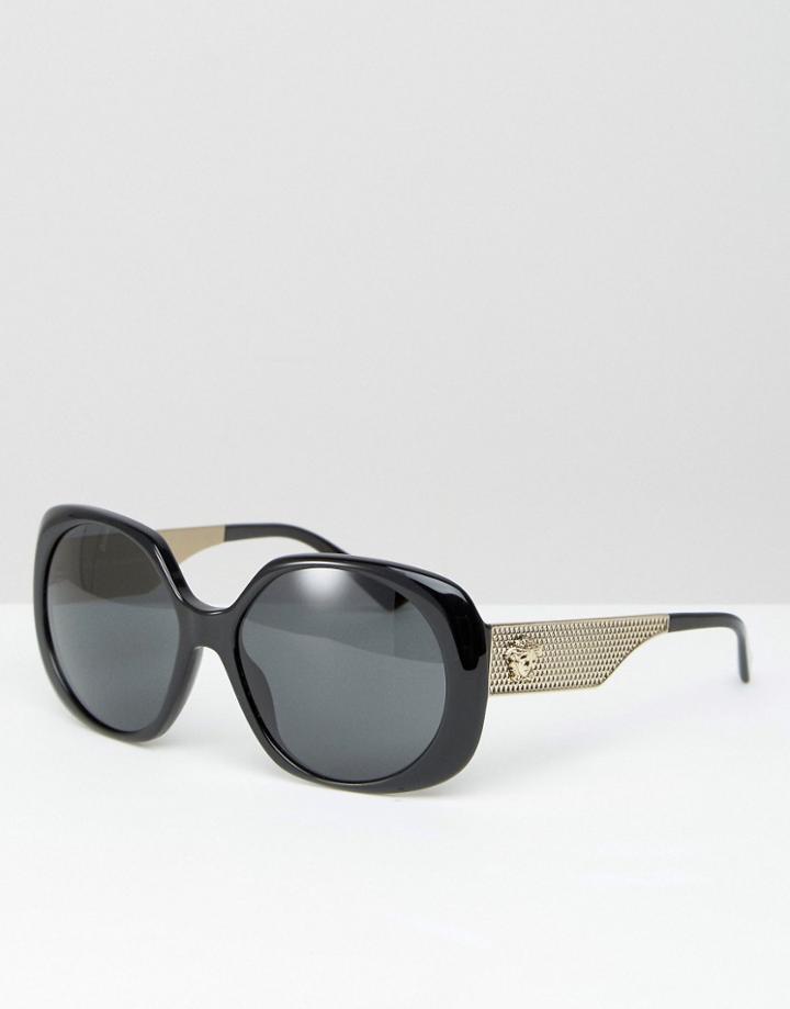 Versace Oversized Square Sunglasses With Gold Detail - Black