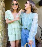 Labelrail X Collyer Twins Blouse With Embroidery In Organza Check-green