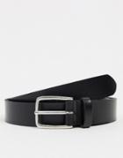 Asos Design Leather Slim Belt In Black With Square Silver Buckle
