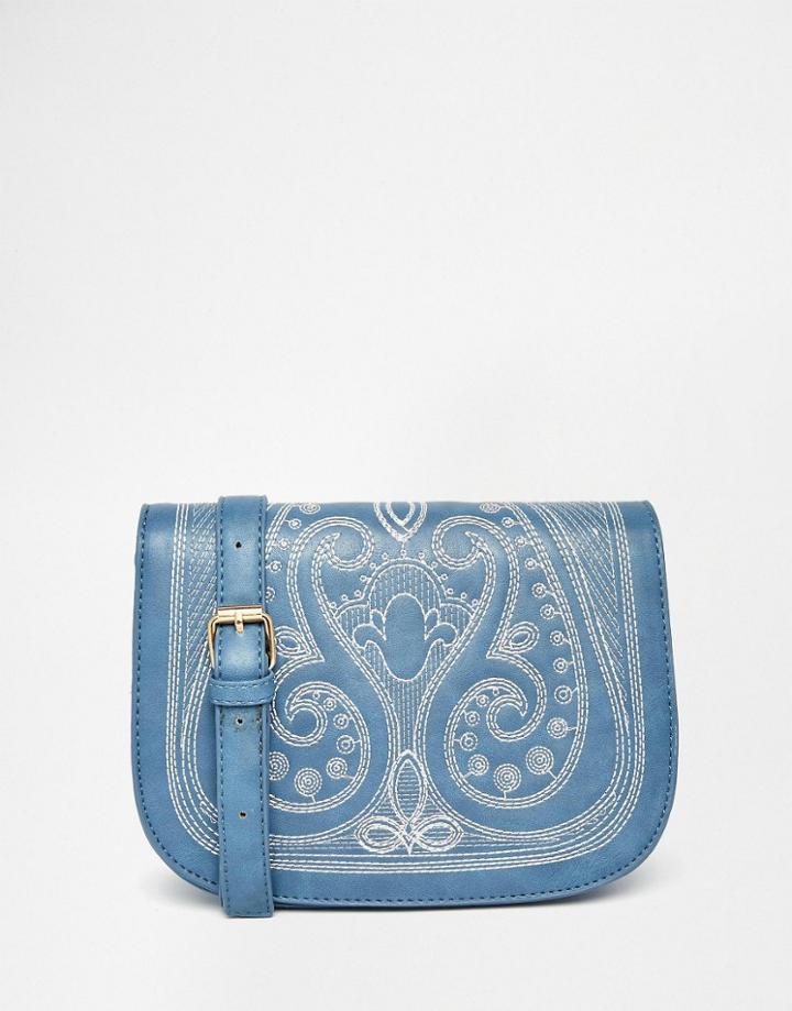Yoki Fashion Saddle Bag With Stitch Detail - Blue