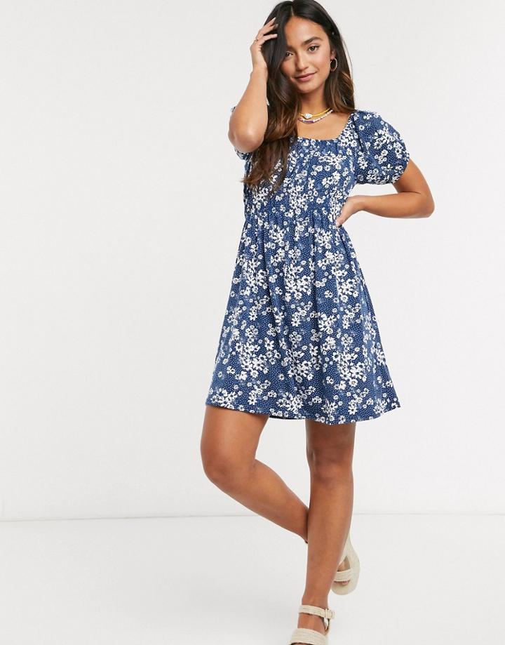 Qed London Mini Dress In Navy Floral Print
