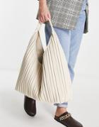 Asos Design Pleated Oversized Tote In Off White-neutral