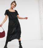 Reclaimed Vintage Inspired Tiered Midi Dress With Lace Trim In Black-blues