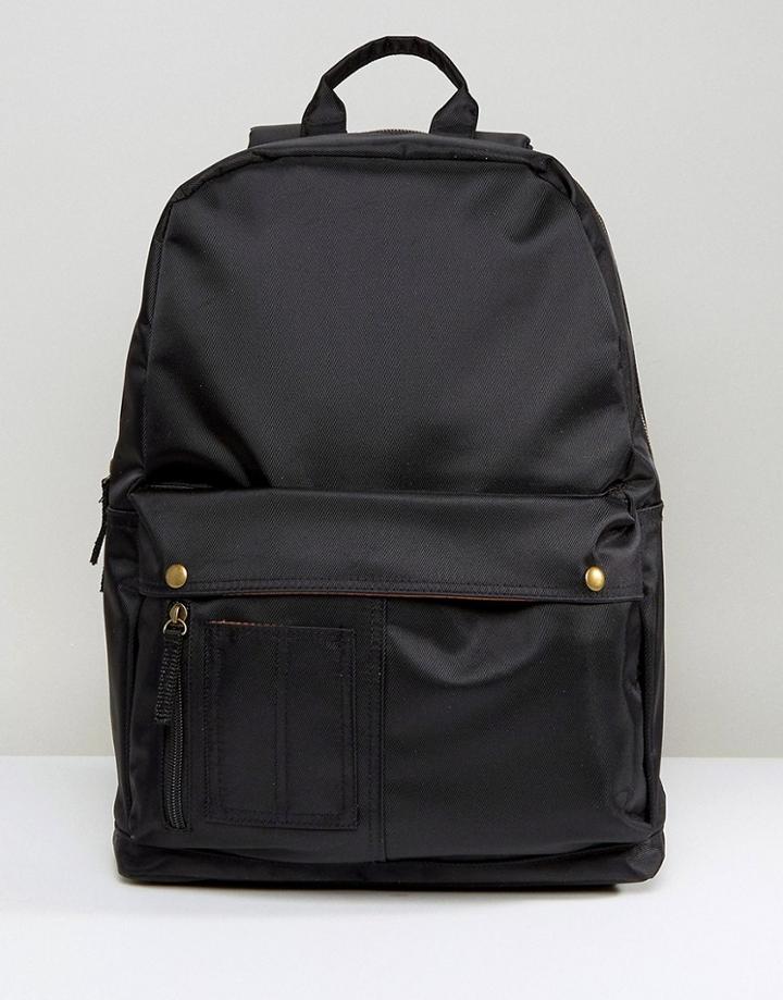 Asos Backpack In Black Bomber Finish - Black