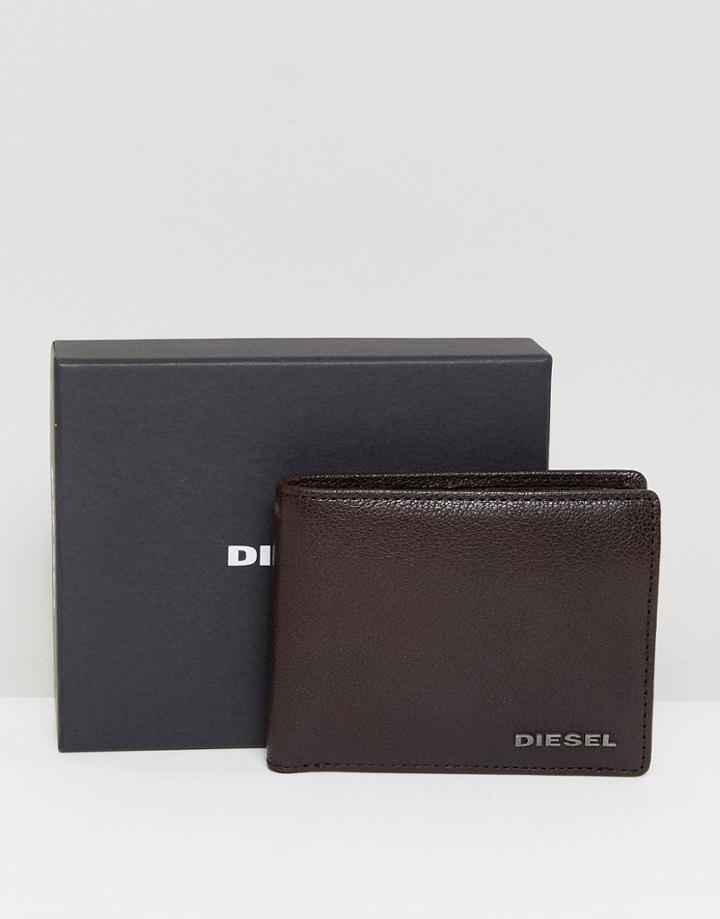 Diesel Leather Logo Wallet With Coin Pocket In Brown - Brown