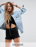 Chorus Oversized Distressed Stonewashed Denim Jacket - Blue