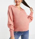 Asos Design Maternity Oversized Sweater With Open Collar In Dusky Pink